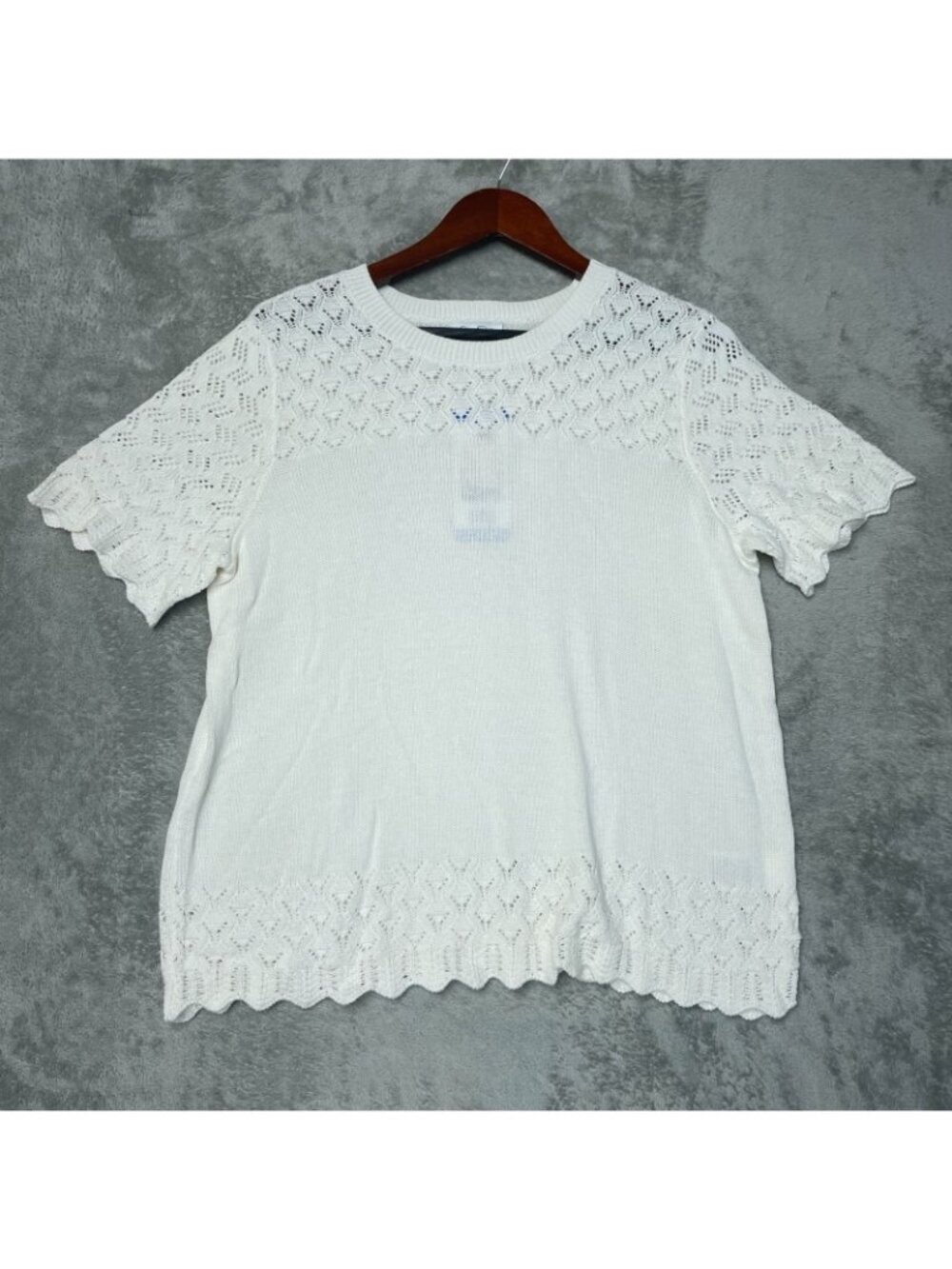 NWT Jessica Simpson Women's L Ivory Crochet Knit Top Short Sleeve F1119 - Picture 3 of 11